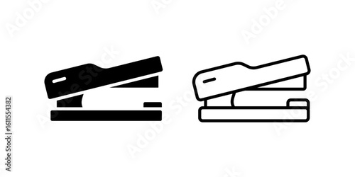 Stapler icon set. Black Silhouette and Outline Stapler Minimalist Style Stationery Equipment Icon