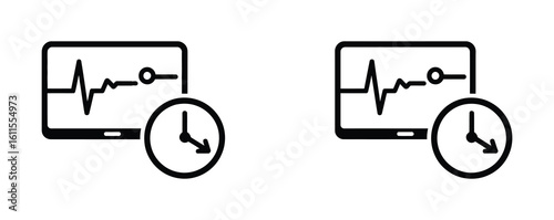 Tablet Displaying Heart Rate Monitor with Time Clock Icon.Monitor with heartbeat line and clock icon symbolizing health tracking and time management