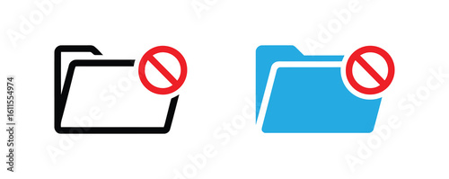 Folder Access Denied Icon Black and Blue Variations.Forbidden folder icon with prohibition symbol, digital access restricted, data security concept.