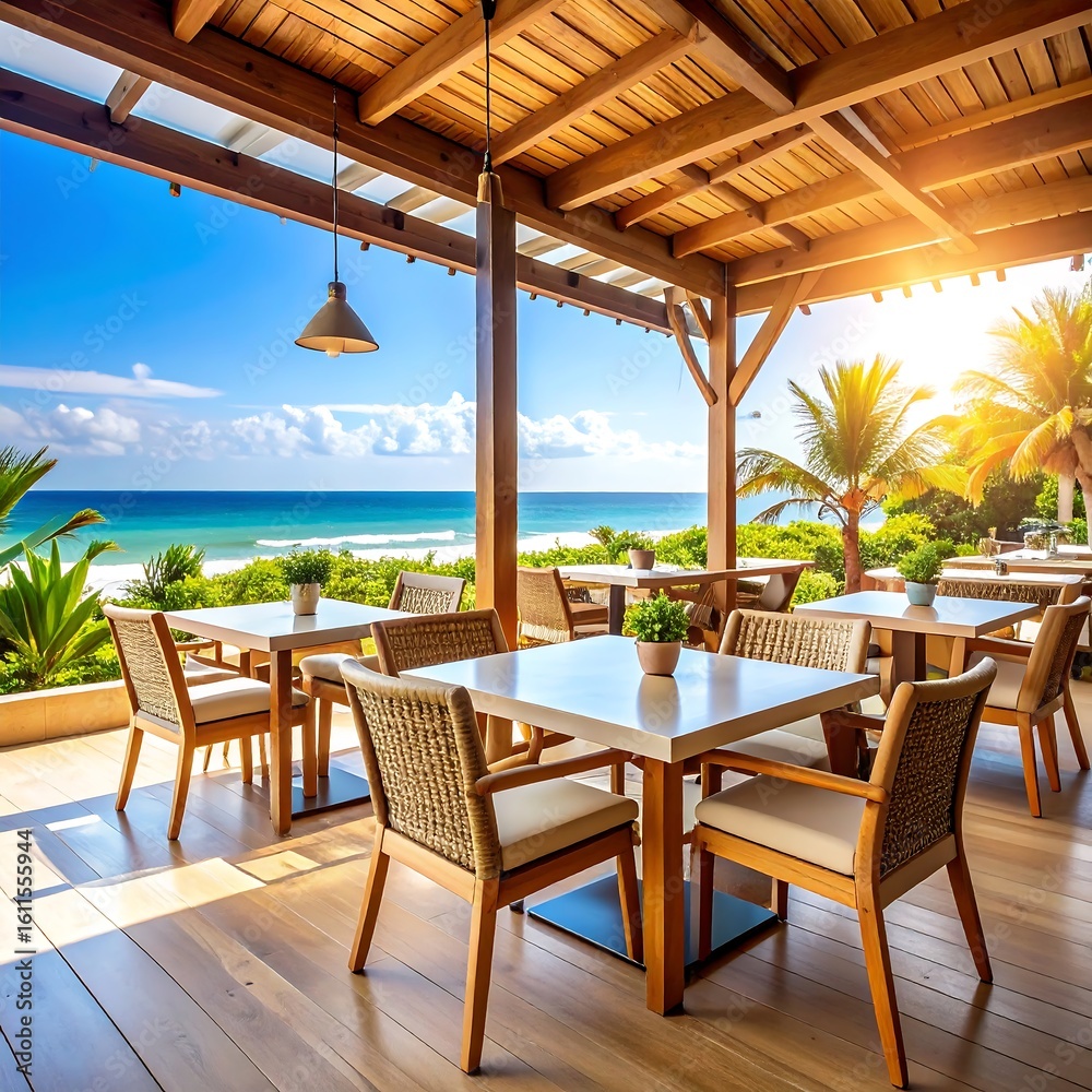 Obraz premium Tropical beachside patio dining