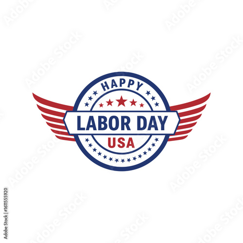 Happy Labor Day USA Emblem with Patriotic Wings Badge Design