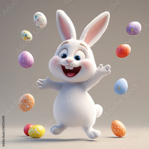 Joyful Easter Bunny with Colorful Eggs in a Playful Setting