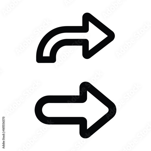  Two black arrow icons one curved and one straight indicating direction and movement