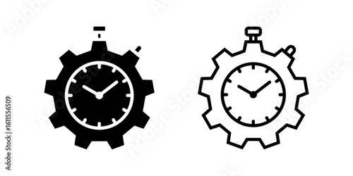 Time Management icon set. Minimalist Outline Gear Stopwatch Timer Icon for Productivity and Time Management