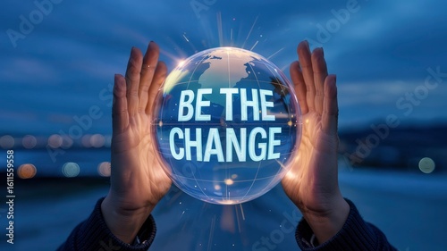 Hands Holding Global Change Concept Be the Change