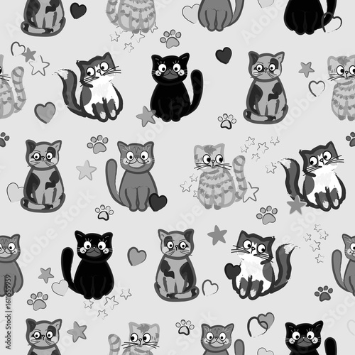Cats on Grey Print Seamless Repeat