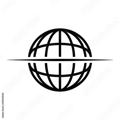  Stylized black and white globe icon with a horizontal line bisecting its center