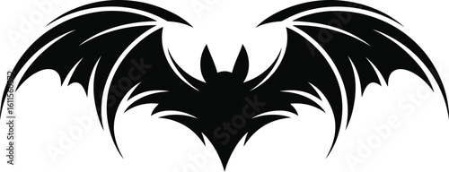 Black bat with spread wings silhouette