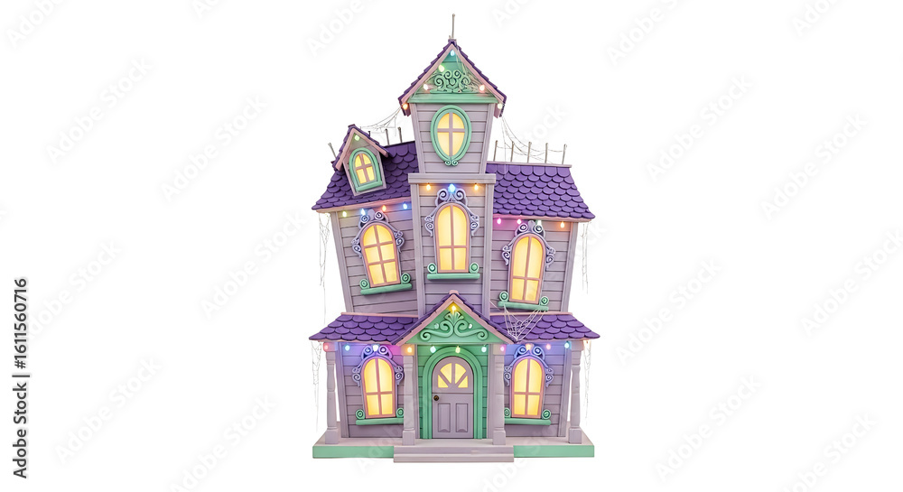 Naklejka premium Haunted House Toy with Colorful Lights and Spooky Design for Halloween Decoration