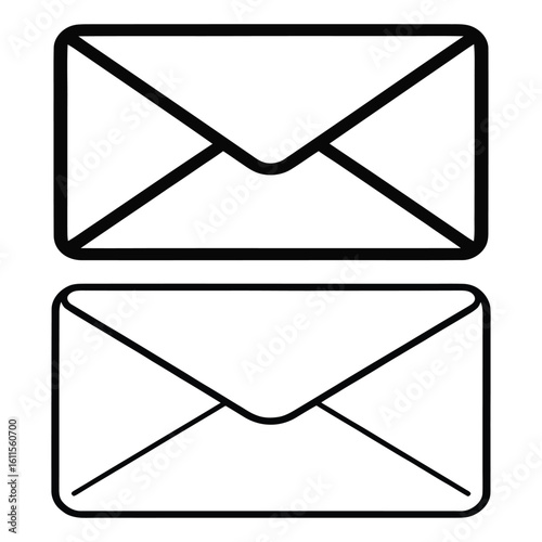 Two simple black and white line art illustrations of closed envelopes side by side