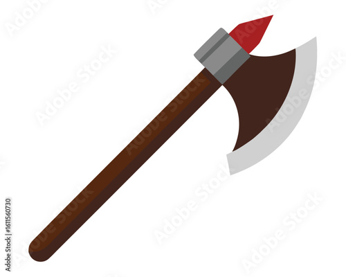 A cartoon axe with a brown handle and gray blade isolated on white background Ai Generated