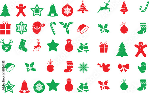 christmas icons set with red and green colors