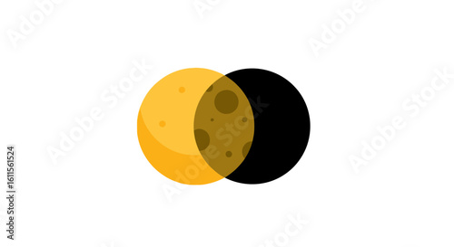 Stylized lunar eclipse graphic with a yellow cratered moon overlapping a black circle, showing a transparent effect.