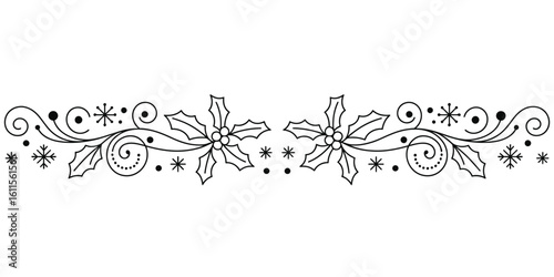 Elegant Holly and Star Border Design in Black and White