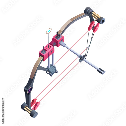 Compound Bow Vector Illustration – Modern Archery Equipment, Precision Bow Design, Hunting Tool Clipart, Tactical Sports Gear, 3D Compound Bow Art

