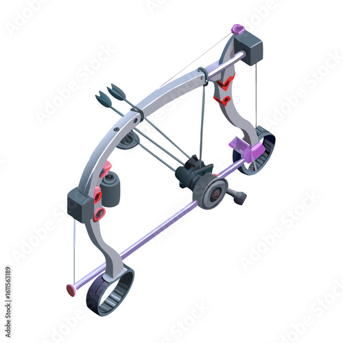 Compound Bow Vector Illustration – Modern Archery Equipment, Precision Bow Design, Hunting Tool Clipart, Tactical Sports Gear, 3D Compound Bow Art

