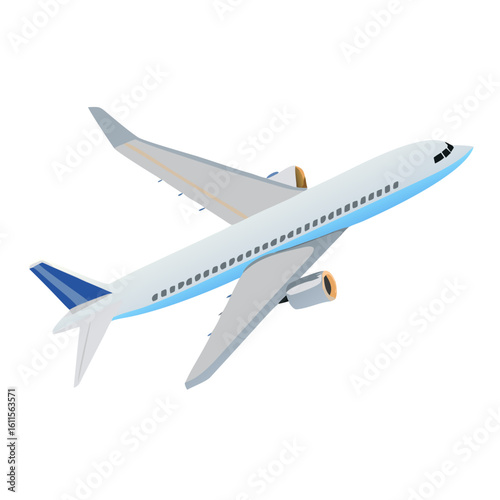 Passenger Airplane Vector – Commercial Jet Illustration, White Aircraft with Blue Tail, Travel and Aviation Icon for Transport, Flight, Airline, or Tourism

