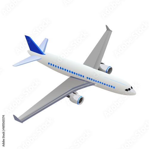 Passenger Airplane Vector – Commercial Jet Illustration, White Aircraft with Blue Tail, Travel and Aviation Icon for Transport, Flight, Airline, or Tourism

