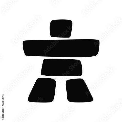 Simple Black and White Inukshuk Icon Illustration on White Background