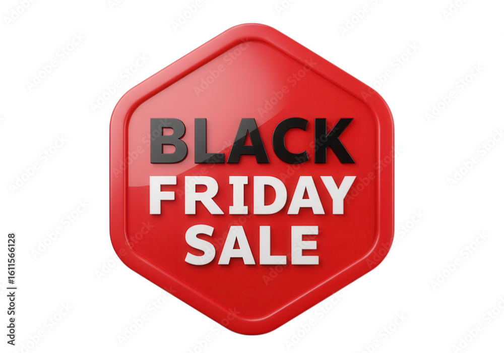 Obraz premium Red hexagon with black friday sale text isolated on transparent background