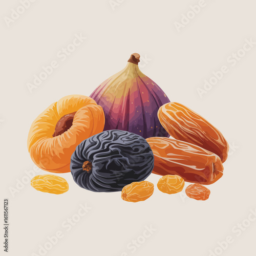 Assortment of dried fruits including figs dates apricots and raisins