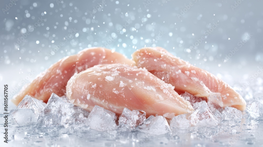 Fototapeta premium Fresh chicken breast fillets displayed on ice