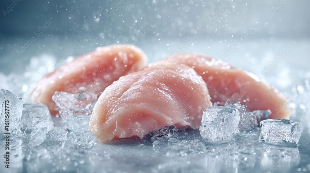 Fototapeta premium Fresh chicken breast fillets displayed on ice