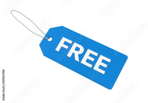 Blue tag with the word free isolated on transparent background