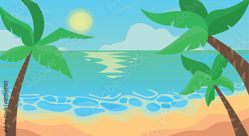 Summer background, vector illustration of the  beach
