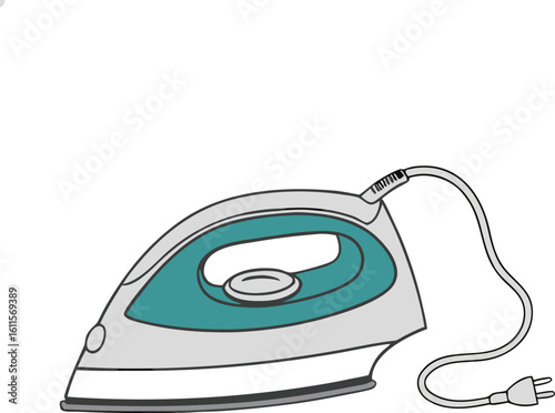 Teal and gray iron with cord and plug appliance household