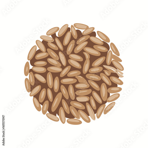 Close up of whole grain brown rice seeds arranged in a circular pattern