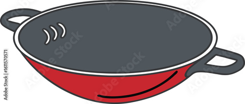 Red and grey wok with steam cooking kitchen