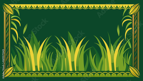 Vector art of a striking green frame showcases a stylized arrangement of vibrant green grass blades