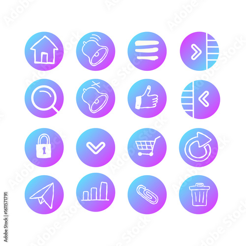 Gradient Circle Icon Set – Modern Hand-Drawn UI Symbols with Neon Blue Purple Theme for App, Web, and Interface Design