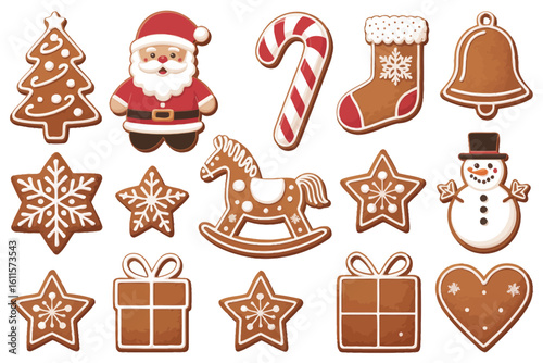 Collection of festive christmas gingerbread cookies in various shapes