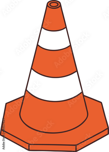 Orange traffic cone with white stripes and dark outline safety