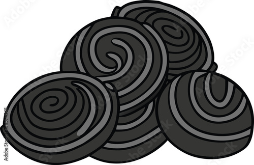 Swirled black licorice candy pieces sweet confectionery
