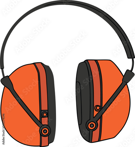 Orange and black earmuffs with adjustable headband hearing protection