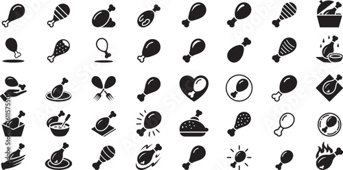 Chicken drumstick icons food black and white