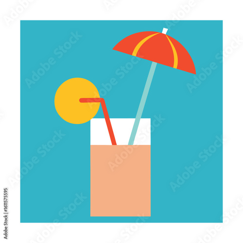  tropical drink with straw and umbrella summer icon