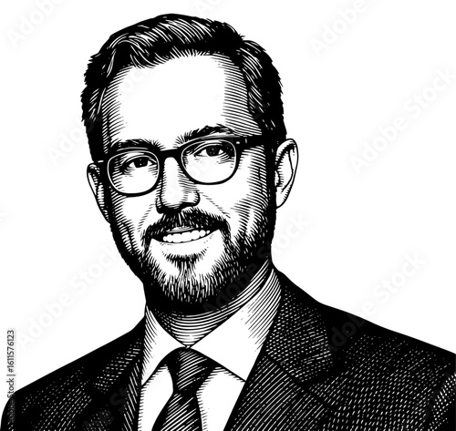 Friendly businessman in a suit and glasses smiling, a professional headshot