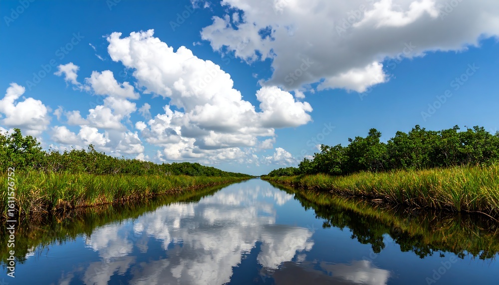 Obraz premium Calm waterway reflecting a vibrant sky