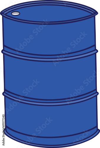 Blue metal barrel with reinforced bands and cap container storage