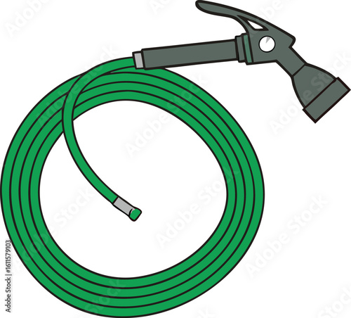 Green garden hose with sprayer water