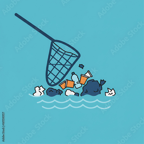 A fishing net pulls out various types of discarded waste from a body of water.