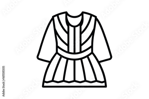 Hispanic heritage month vector art of a simple dress with a pleated skirt and belted waist on a white background line art vector