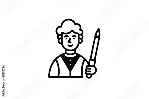 Hispanic heritage month vector art of a simple black and white illustration of a person holding a wand line art vector