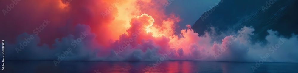 Obraz premium Colored rays break through thick mist, highlighting object on display , photography, studio