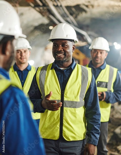 Construction workers in discussion