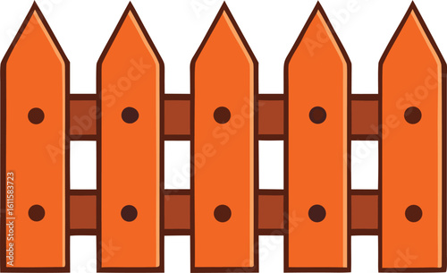 Orange picket fence with dark brown accents and circular details wood